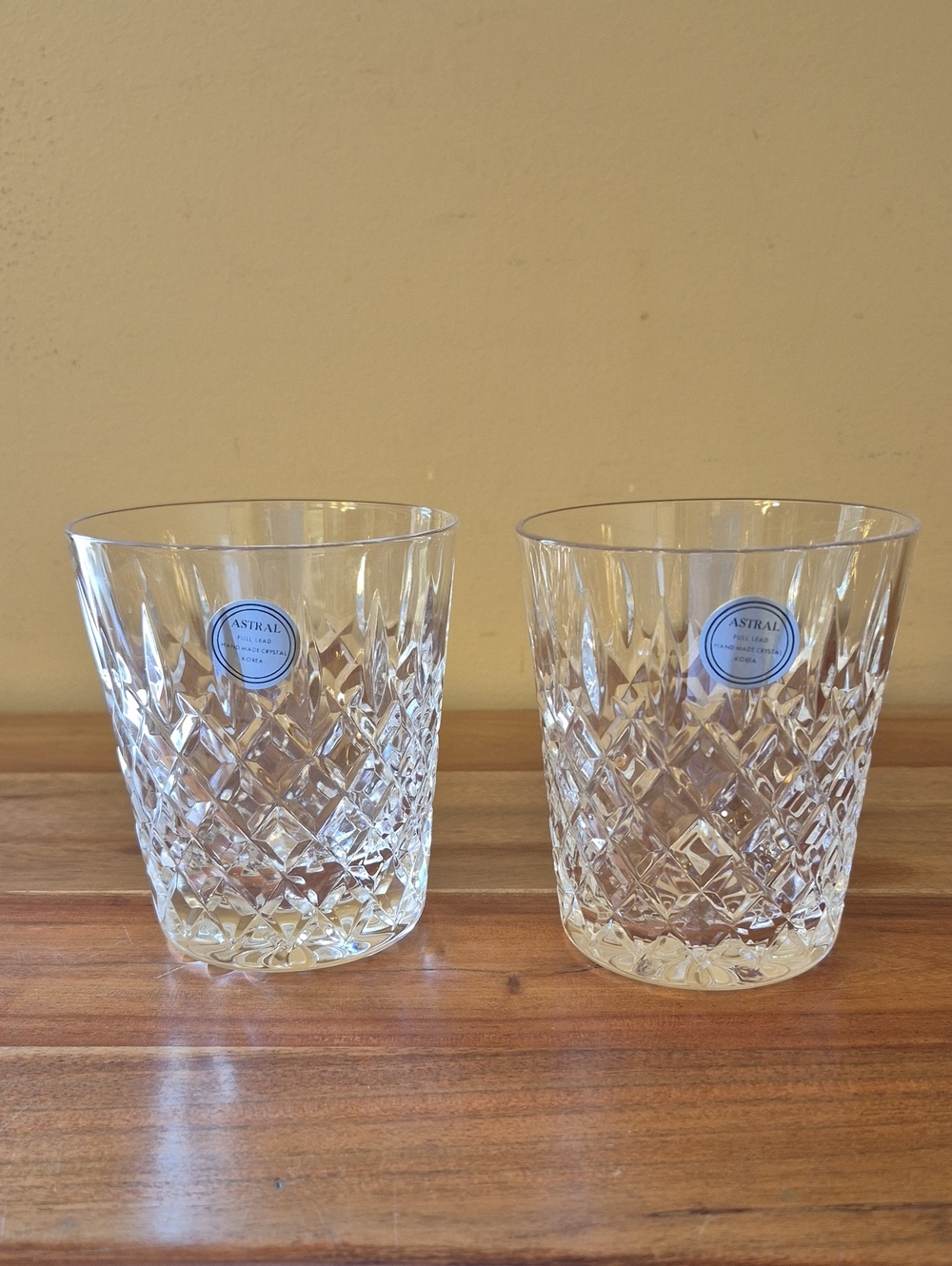 Astral Full Lead Crystal Diamond Pattern Cut Clear Whiskey Glasses - Set of 2